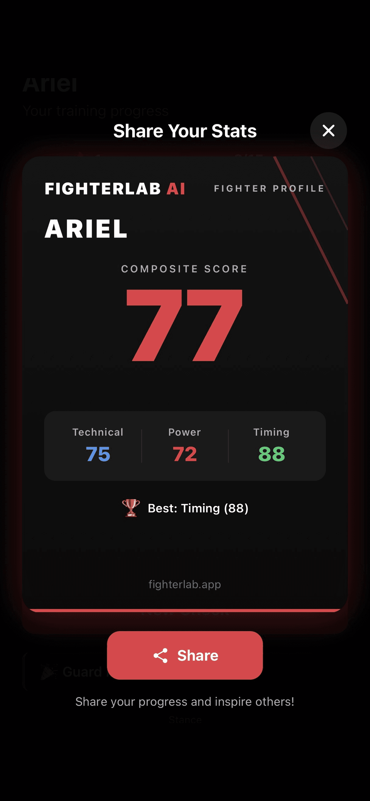 FighterLab analysis results screen showing severity-ranked technique issues